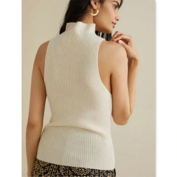 MAEVE Anthropologie Sweater Womens Medium Petite Cream Cashmere Ribbed Knit - Picture 2 of 15